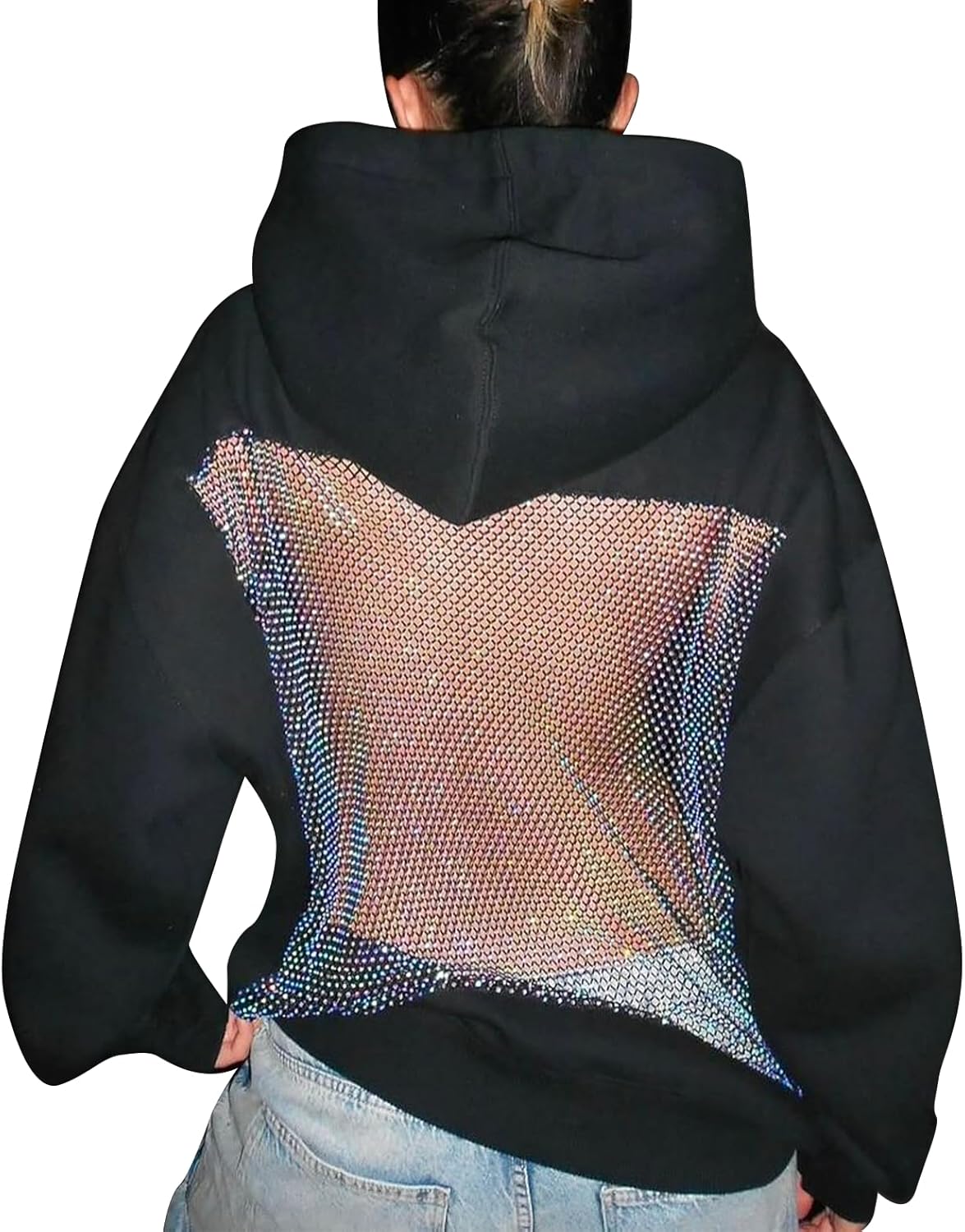NightGlow Sequin Mesh Backless Hoodie
